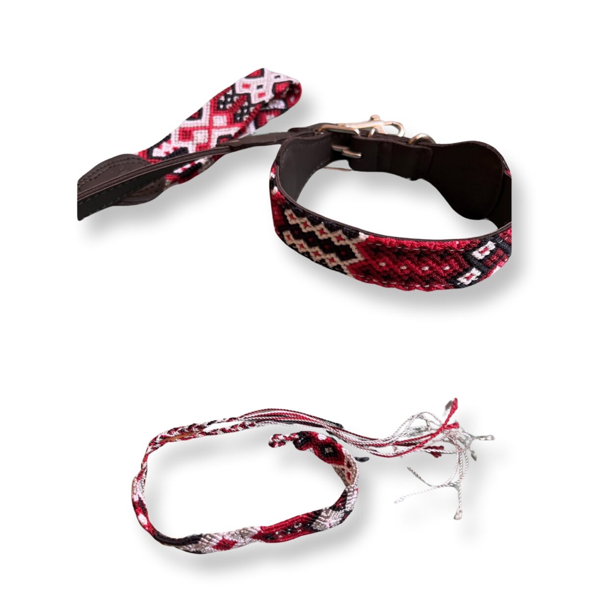 COLLAR ARTESANAL PARA MASCOTA COLOR ROJO NEGRO BLANCO - Imagen 3
