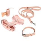 Conjunto Premium de accesorios para paseo, collar, correa, portabolsas y pechera Color Rosa
