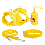 Conjunto Premium de accesorios para paseo, collar, correa, portabolsas y pechera Color Amarillo